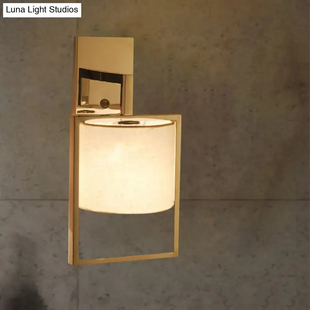 Gold-toned modern chrome cylinder sconce light with frosted glass shade e26 e27 bedroom light fixture