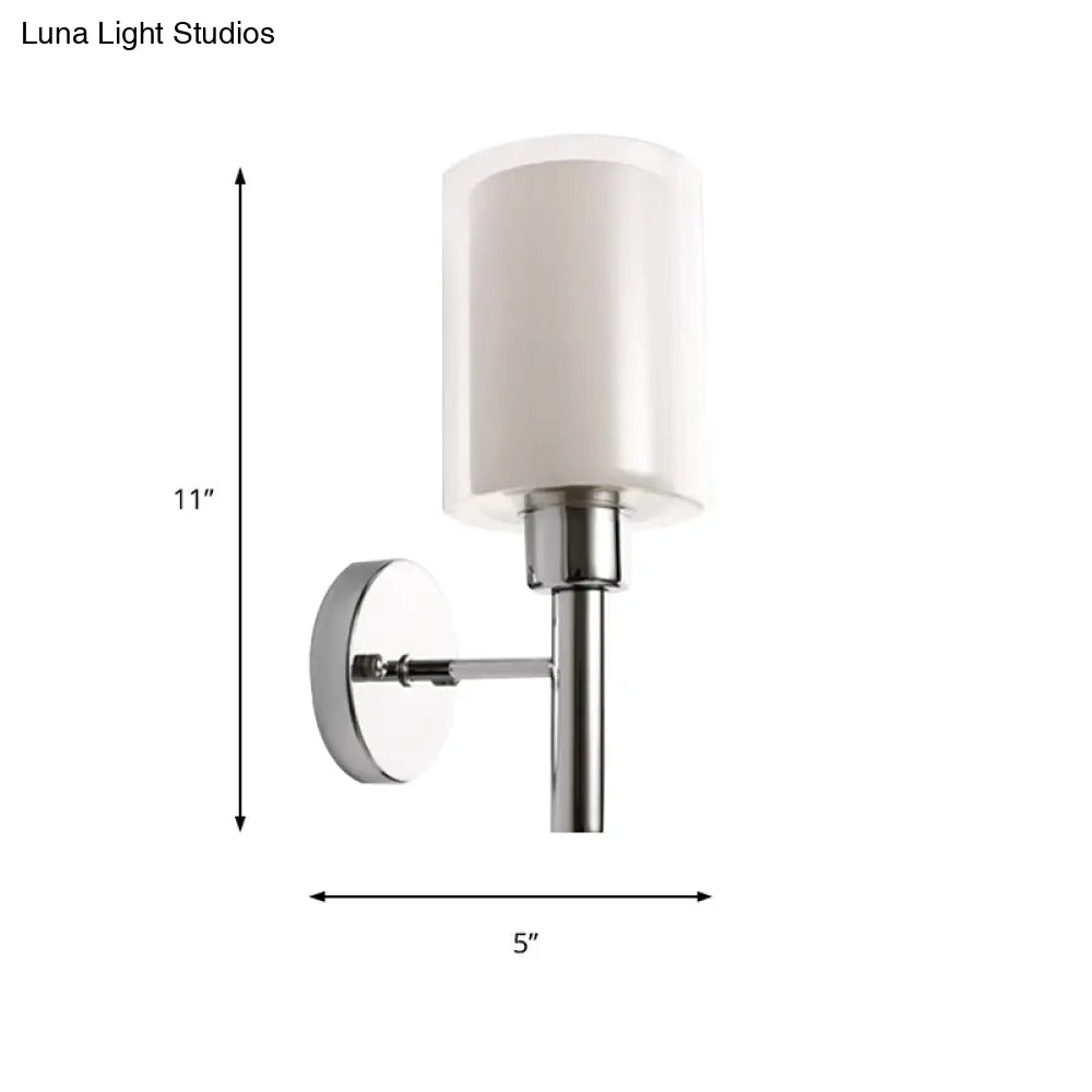DecorBites™ DecorBites™ Modern Chrome Cylinder Wall Light with Clear Glass and Inner White Shade