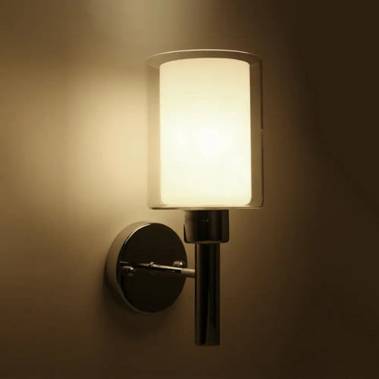 DecorBites™ DecorBites™ Modern Chrome Cylinder Wall Light with Clear Glass and Inner White Shade