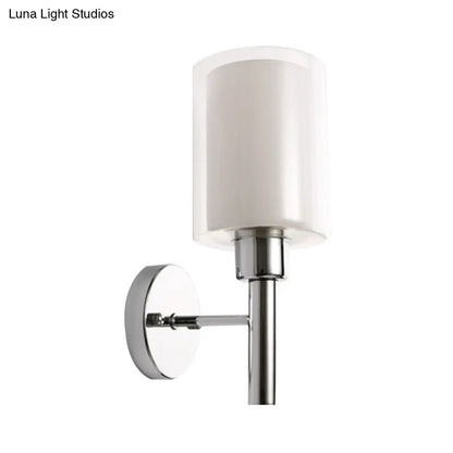 DecorBites™ DecorBites™ Modern Chrome Cylinder Wall Light with Clear Glass and Inner White Shade