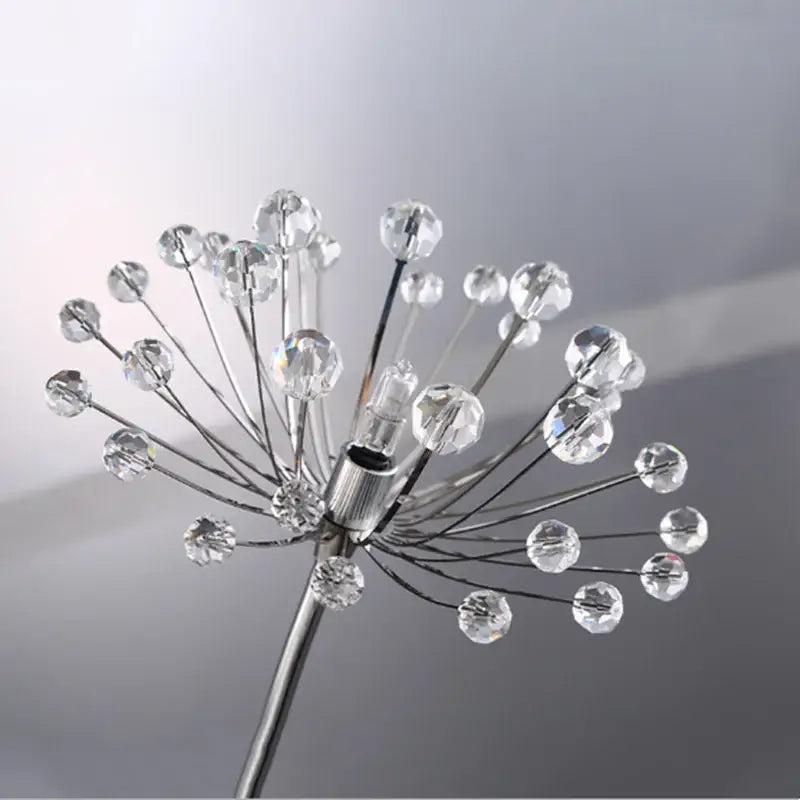 Modern chrome silver-toned metal dandelion crystal flower wall lamp with clear faceted crystal beads decorbites dandelion crystal