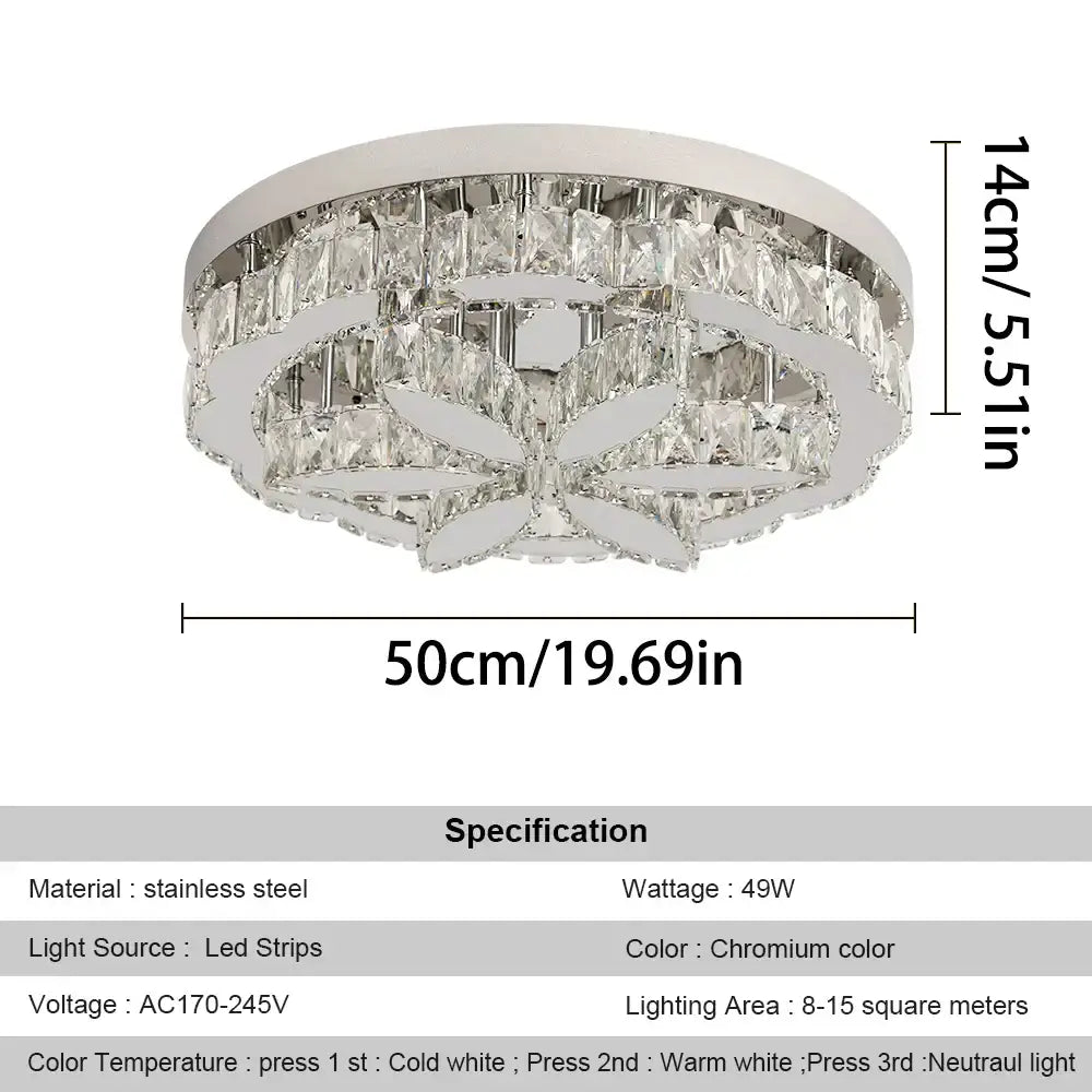 A modern chrome decorbites crystal ceiling chandelier with circular tiers of clear crystal accents for living room light