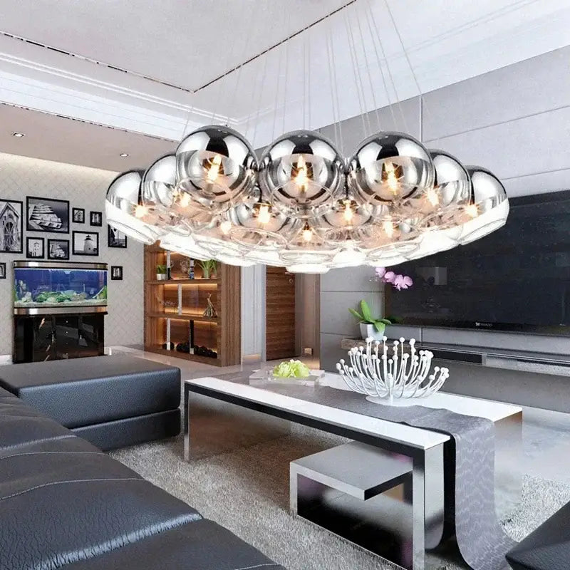 Modern chrome decorbites crystal glass ball pendant light with reflective orbs for living room lighting fixture
