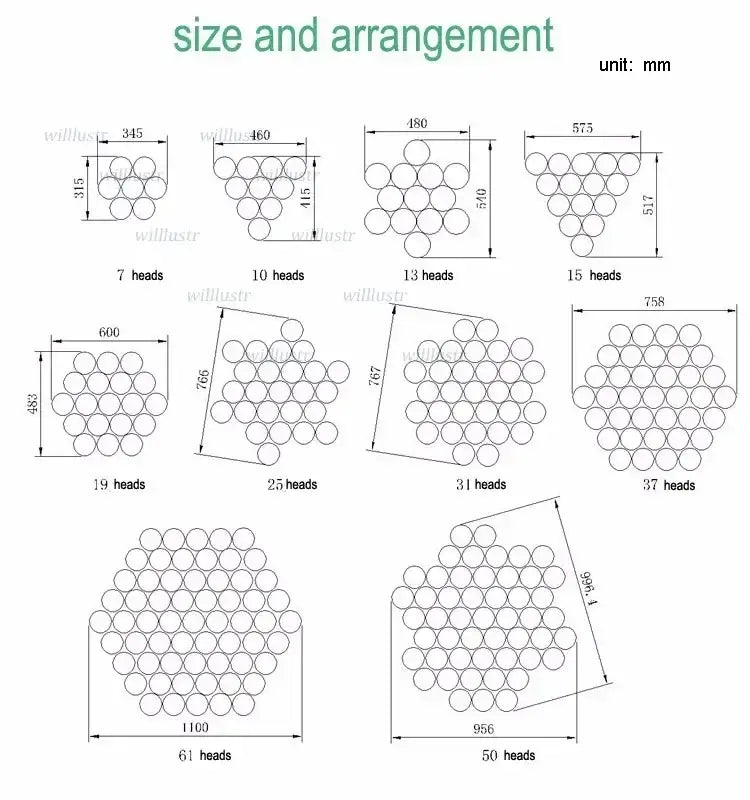 Technical diagrams of modern chrome decorbites crystal glass ball pendant light with circular head configurations and dimensions