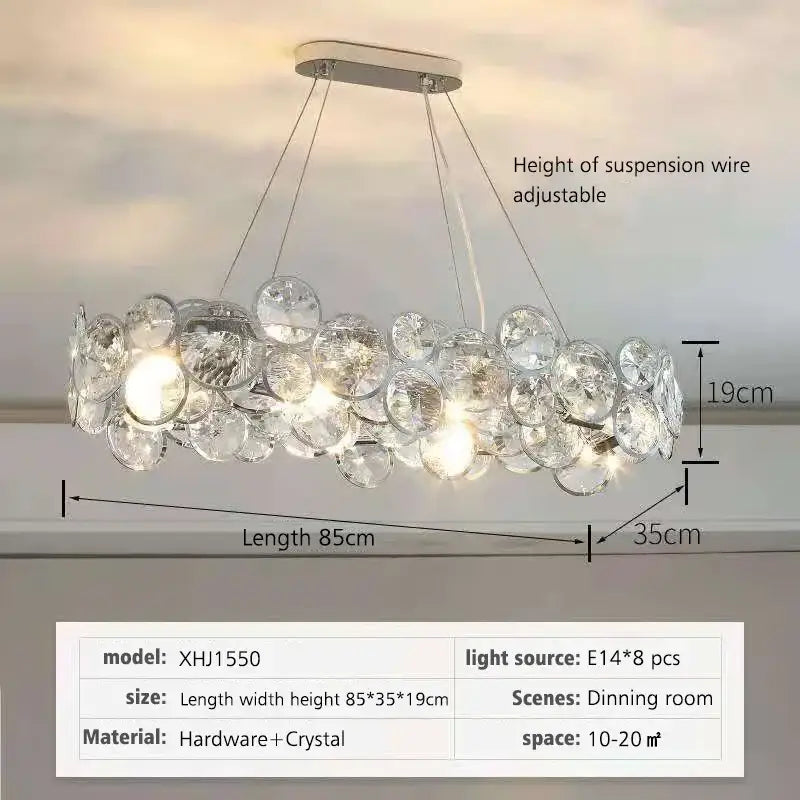 Modern chrome decorbites crystal led chandelier with clear glass orbs and sleek circular design for dining room lighting