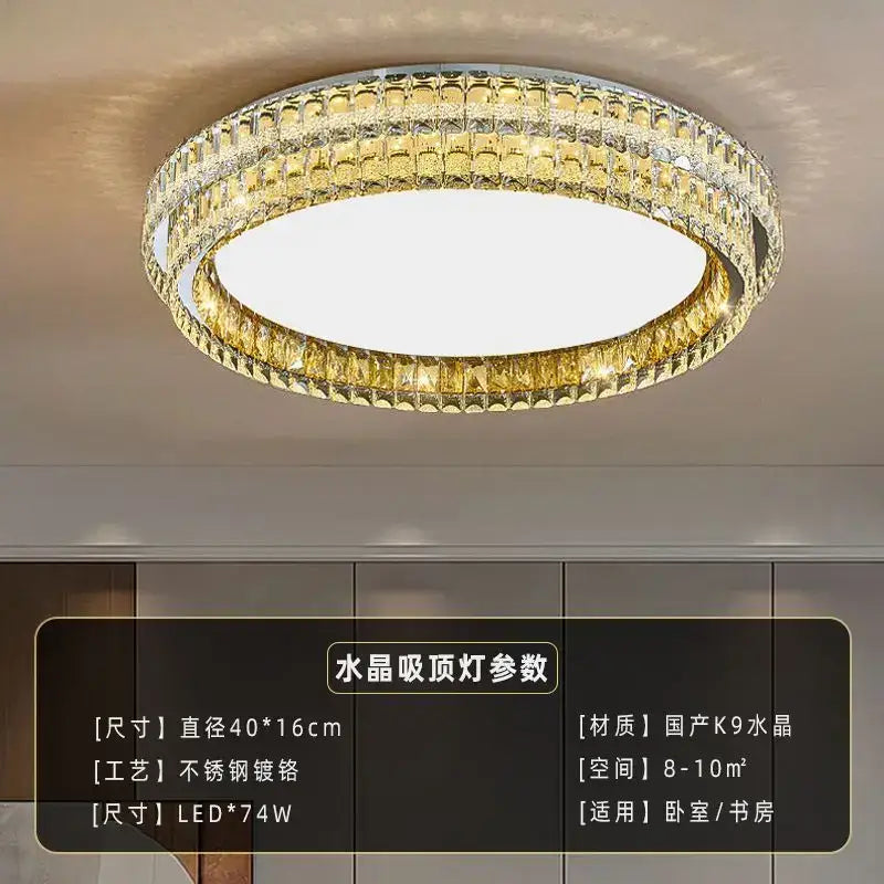 Modern chrome decorbites crystal round led ceiling light with clear and golden faceted crystals and double-ring design