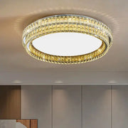 Modern chrome decorbites crystal round led ceiling light with faceted crystal rings and frosted glass panel for living room