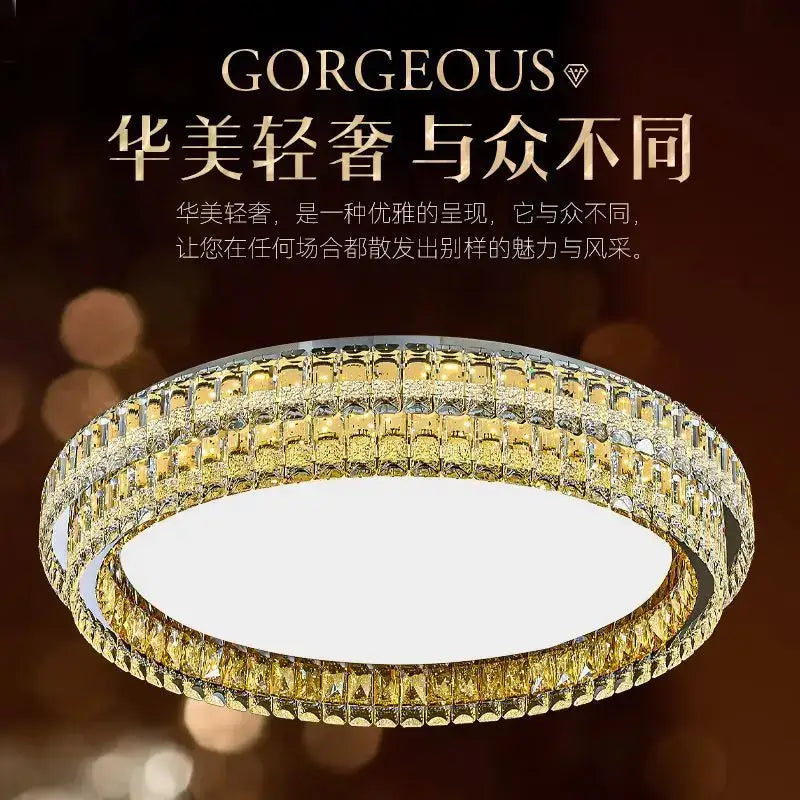 Modern chrome decorbites crystal round led ceiling light with gold and clear crystal embellishments for living room