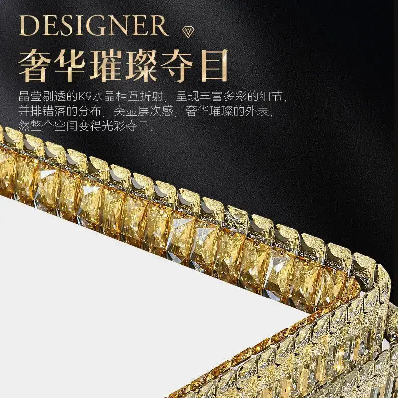 A luxurious gold-toned decorbites crystal round led ceiling light with faceted k9 crystals along edge