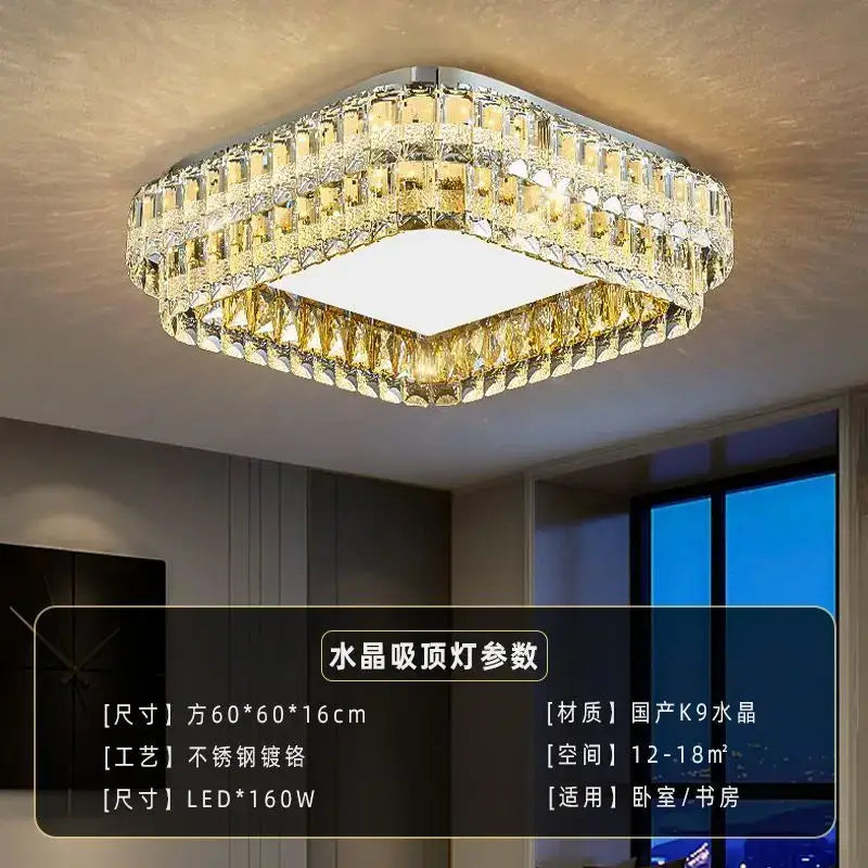 Modern chrome decorbites crystal round led ceiling light with chrome stainless steel frame and warm golden illumination