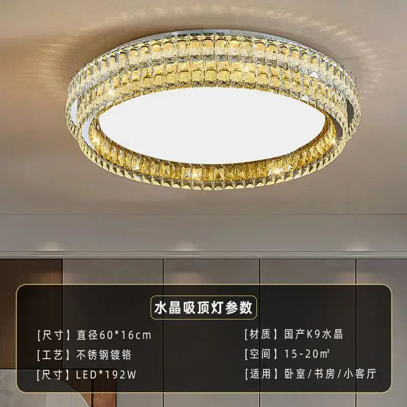 Modern chrome decorbites crystal round ceiling light with faceted k9 crystal rings and white led panel in polished steel