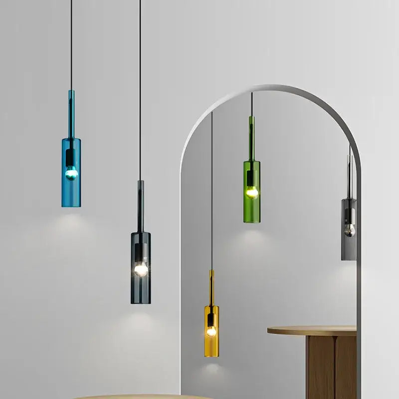 Modern chrome decorbites glass chandeliers featuring vibrant blue green gold and black glass shades for living room lighting