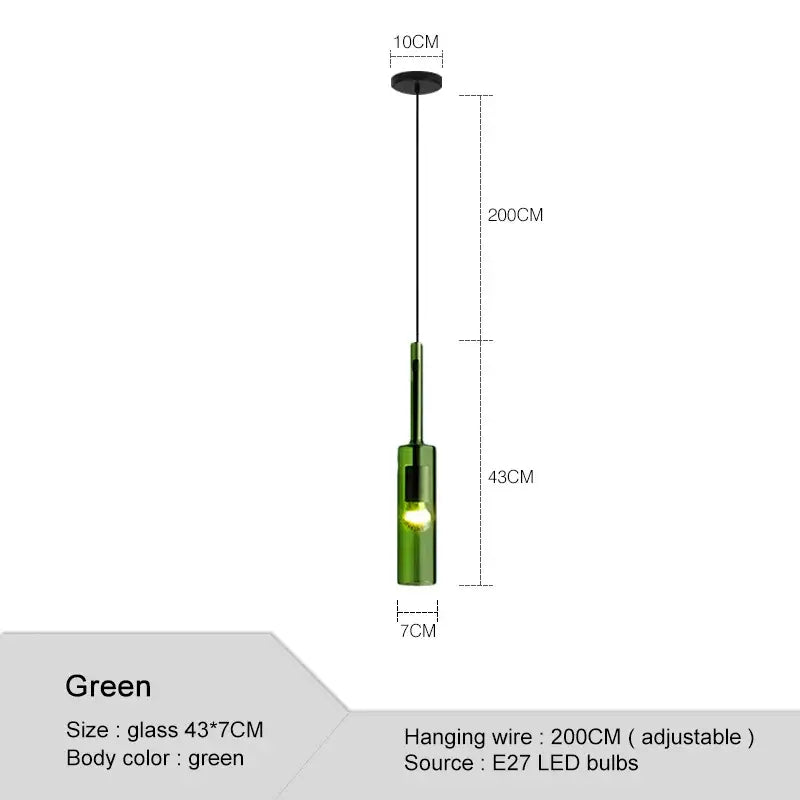 Green glass bottle pendant light with e27 led bulb in modern chrome decorbites glass chandeliers for living room lighting