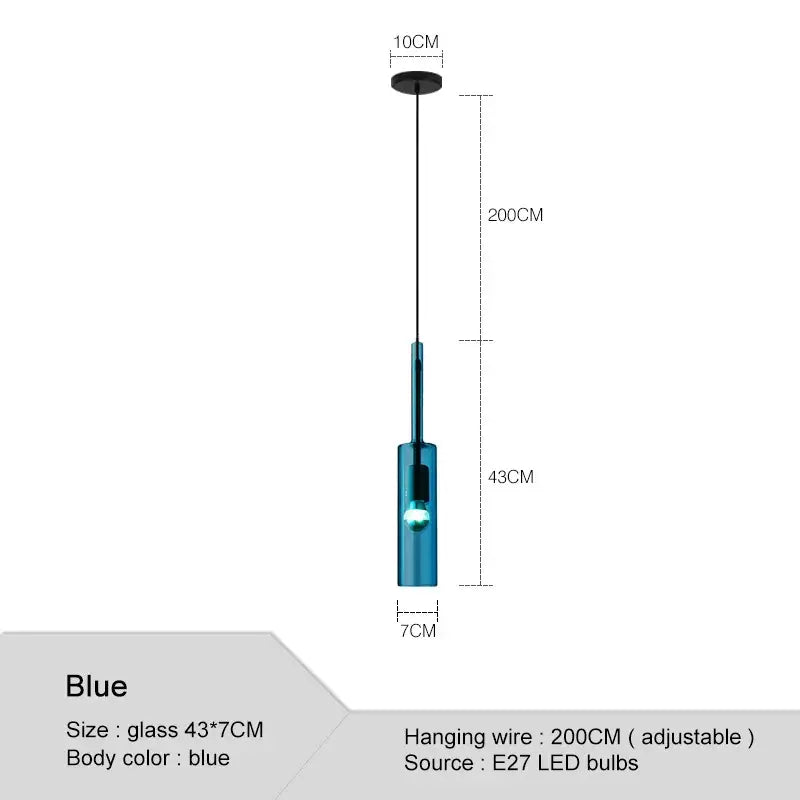 Blue glass pendant light with sleek cylindrical design and e27 led bulb from modern decorbites glass chandeliers