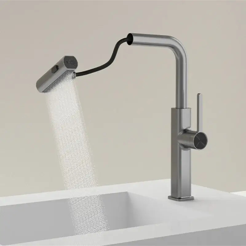 Modern chrome kitchen faucet with digital display and pull out sprayer featuring brushed stainless steel and flexible hose decorbites digital display