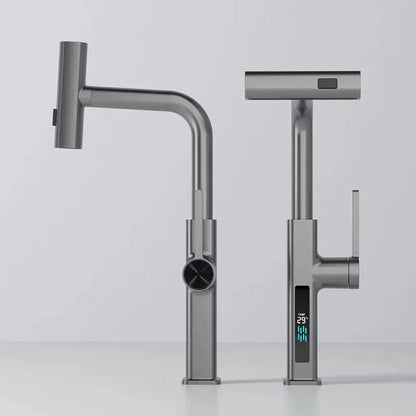 Modern chrome digital display kitchen faucet with pull out sprayer stainless steel decorbites digital display design