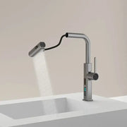 Modern chrome digital display kitchen faucet with sleek curved spout and flexible pull out sprayer by decorbites digital display