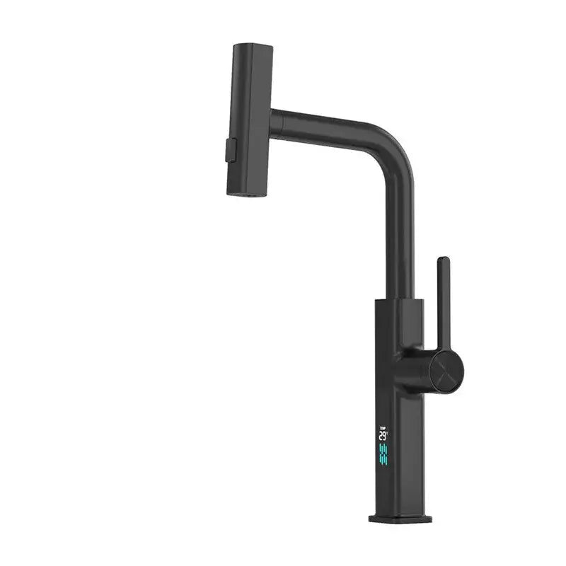 Modern black matte kitchen faucet with sleek minimalist design and decorbites digital display pull out sprayer chrome finish