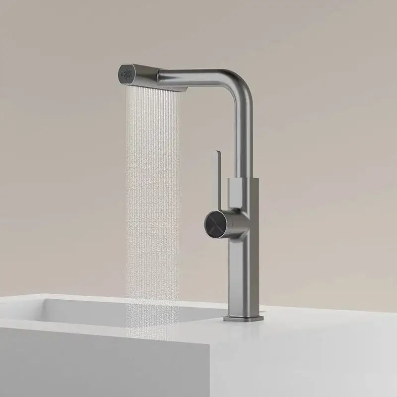 Modern chrome digital display kitchen faucet with pull out sprayer and brushed stainless steel waterfall spout by decorbites digital