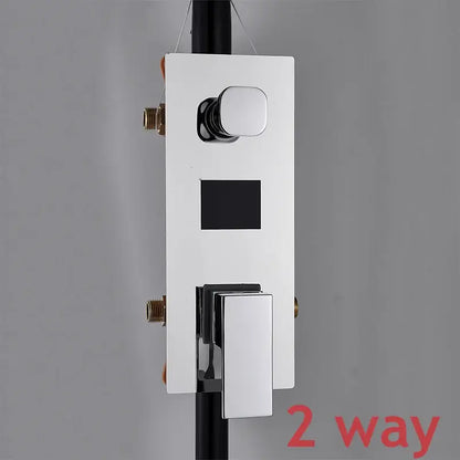 Modern white and chrome-finished 2-way shower valve with sleek rectangular design for digital triple mixer valve sets