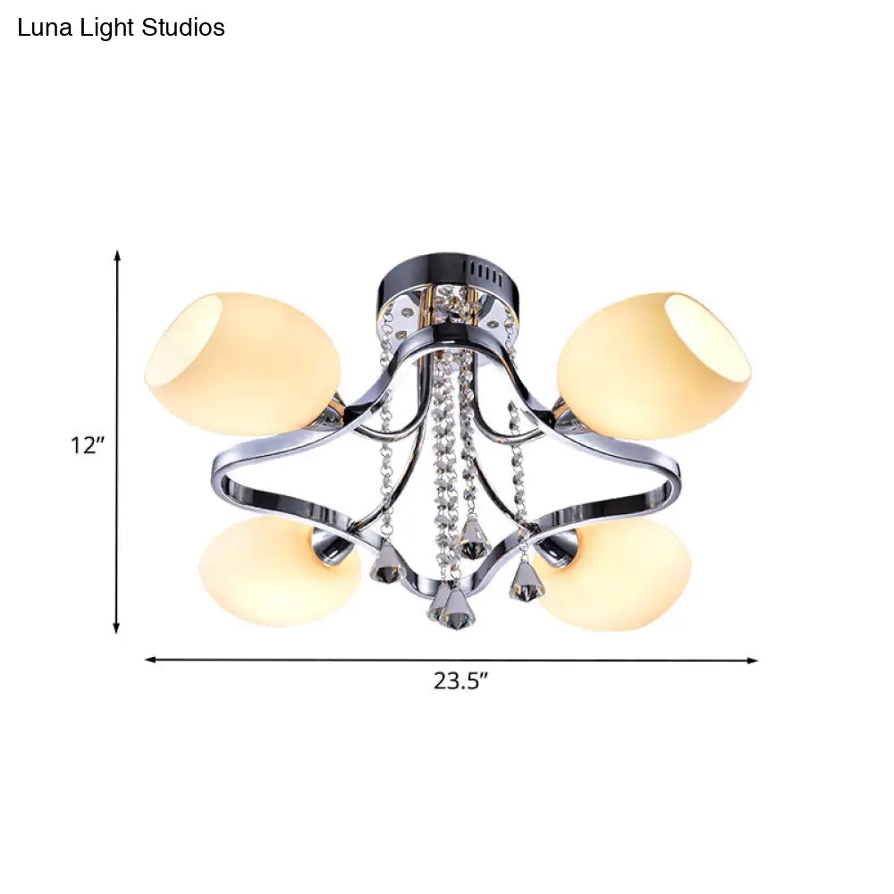 DecorBites™ DecorBites™ Modern Chrome Dome Bedroom Ceiling Light with White Glass and 4 Lights