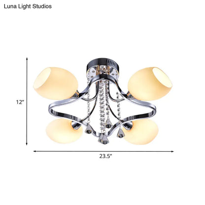 DecorBites™ DecorBites™ Modern Chrome Dome Bedroom Ceiling Light with White Glass and 4 Lights