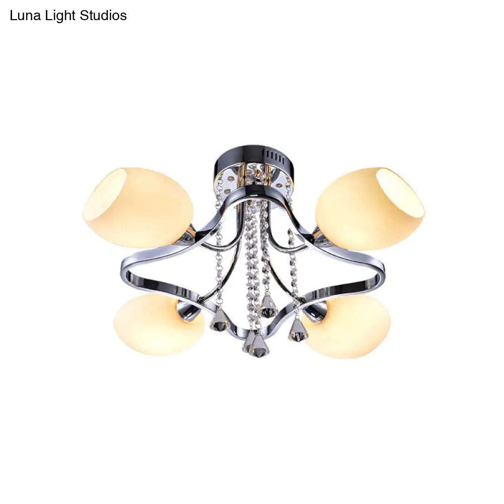 DecorBites™ DecorBites™ Modern Chrome Dome Bedroom Ceiling Light with White Glass and 4 Lights