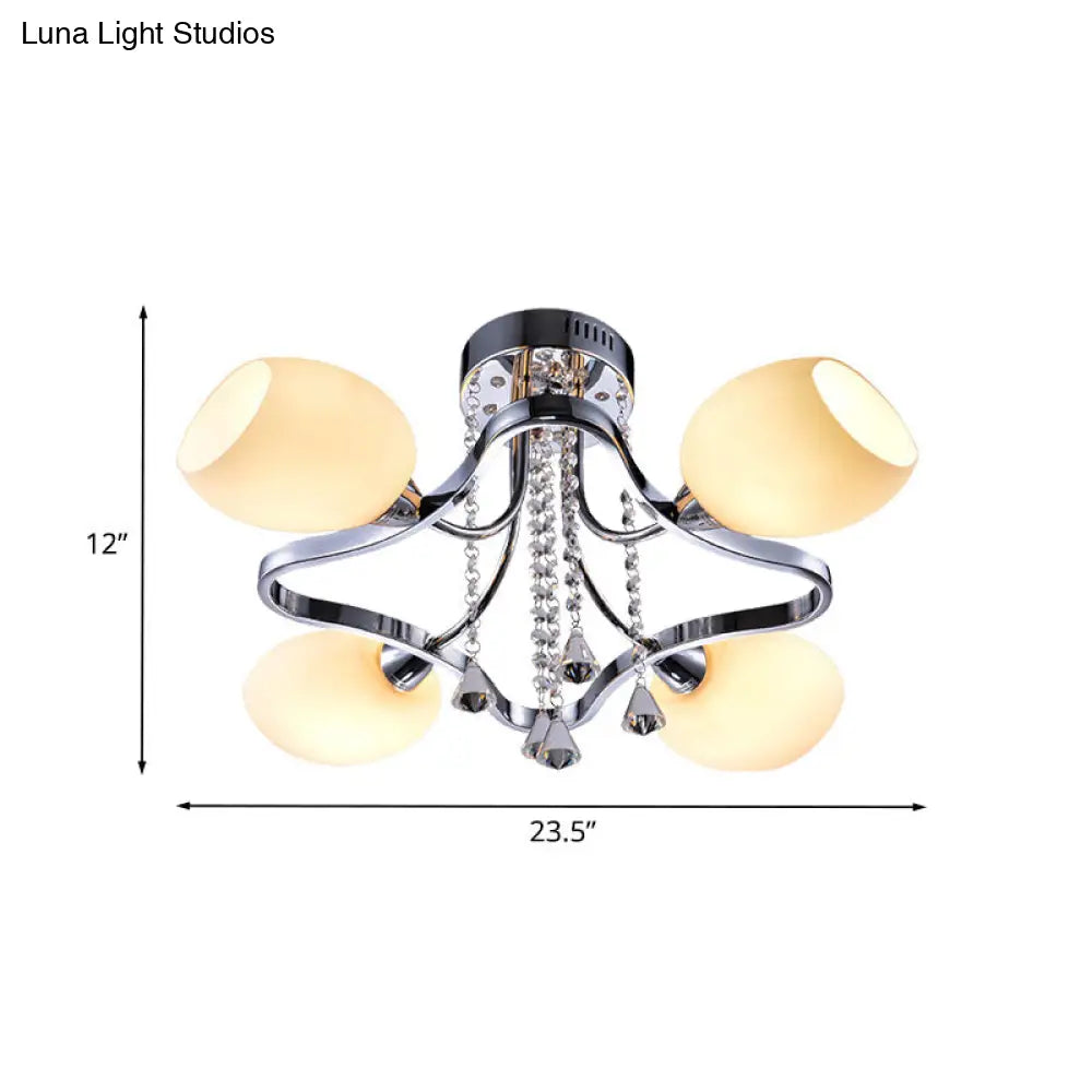 DecorBites™ DecorBites™ Modern Chrome Dome Bedroom Ceiling Light with White Glass and 4 Lights