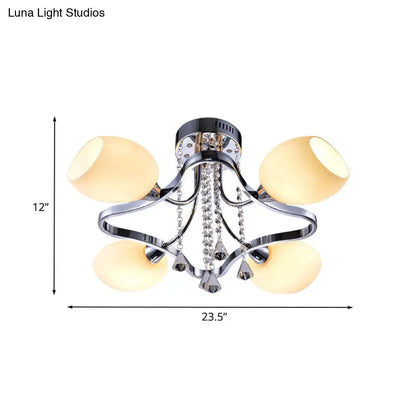 DecorBites™ DecorBites™ Modern Chrome Dome Bedroom Ceiling Light with White Glass and 4 Lights