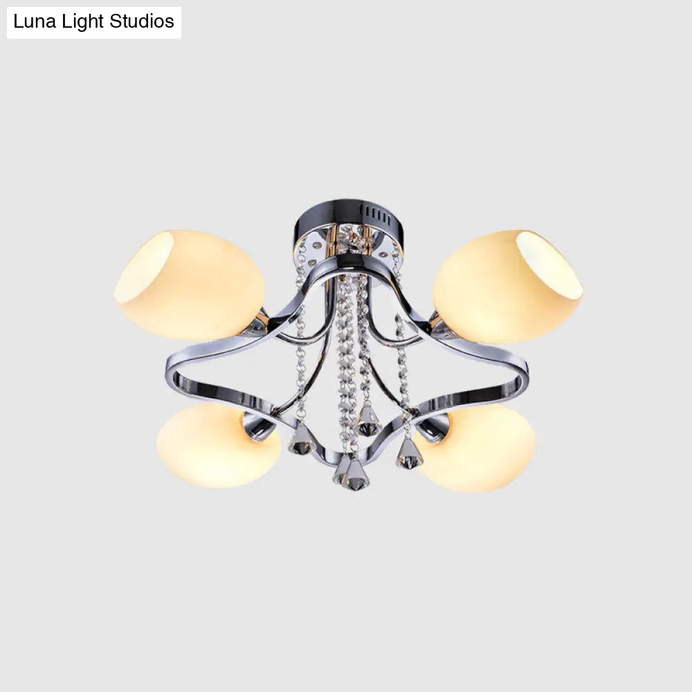 DecorBites™ DecorBites™ Modern Chrome Dome Bedroom Ceiling Light with White Glass and 4 Lights