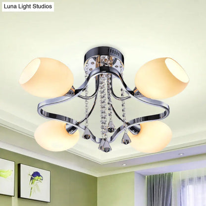 DecorBites™ DecorBites™ Modern Chrome Dome Bedroom Ceiling Light with White Glass and 4 Lights