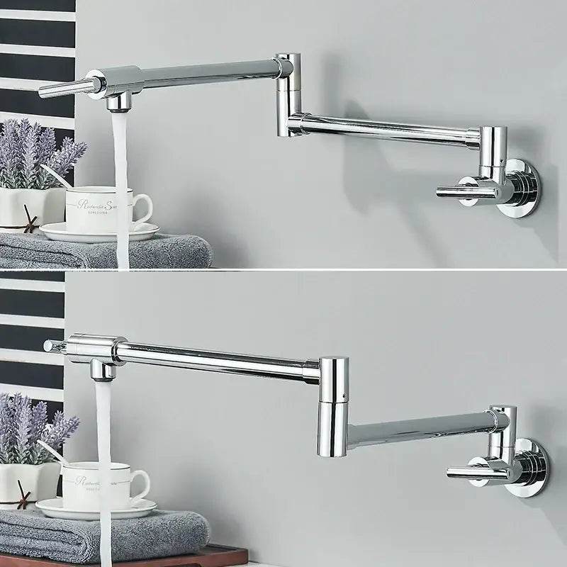 Modern chrome double joint pot filler faucet with extendable sleek design for kitchen wall mount use