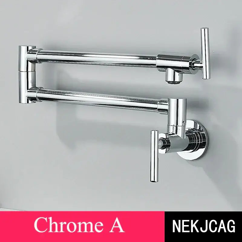 Modern chrome double joint pot filler faucet with extendable arm and t-shaped handles wall-mounted kitchen tap