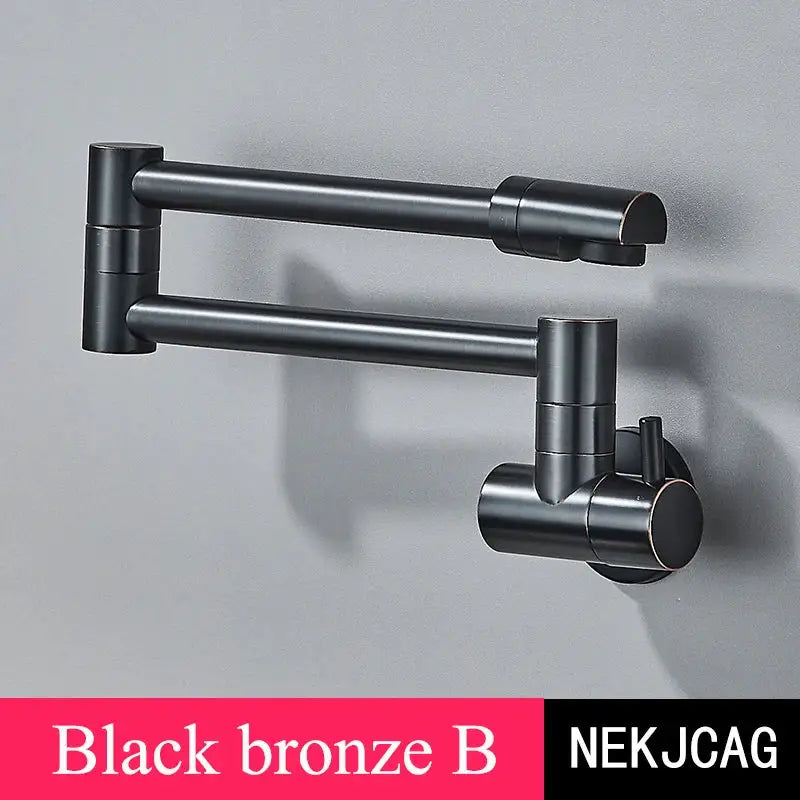 Black bronze wall-mounted kitchen pot filler faucet with a sleek articulated design and matte finish