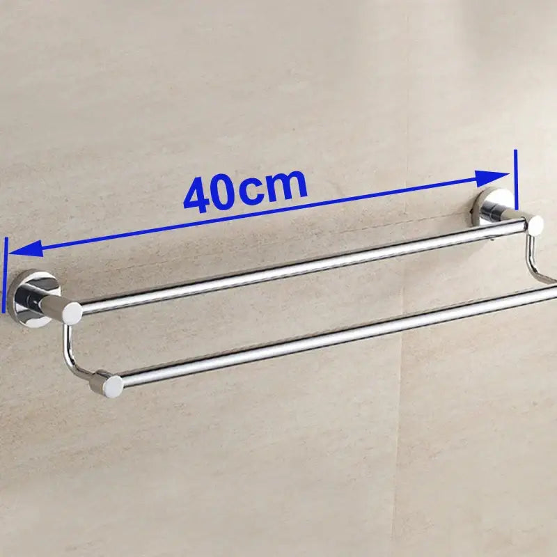 Modern chrome double towel bar with sleek design and 40cm length ideal for bathroom towel storage