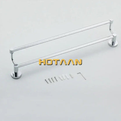Modern chrome double towel bar with sleek design and polished metal finish for bathroom use