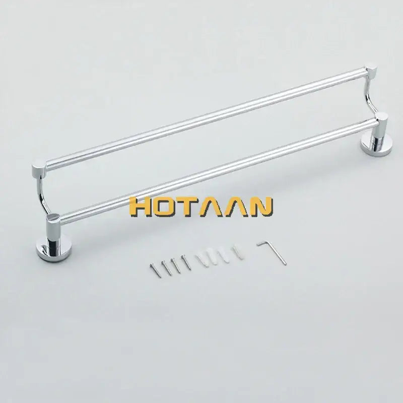 Modern chrome double towel bar with sleek design and polished metal finish for bathroom use