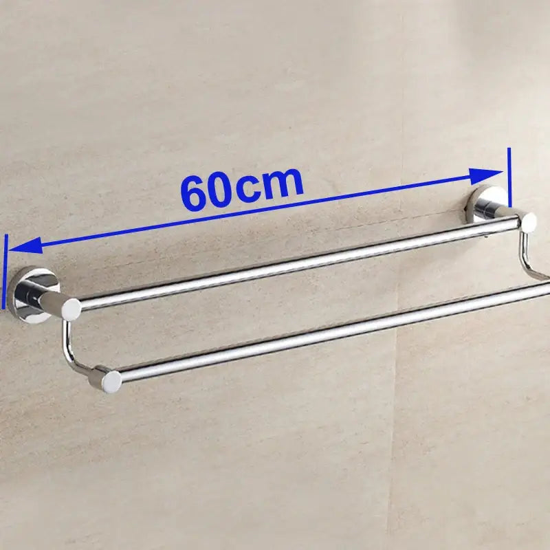 Modern chrome double towel bar with sleek design and 60cm length for bathroom wall mounting