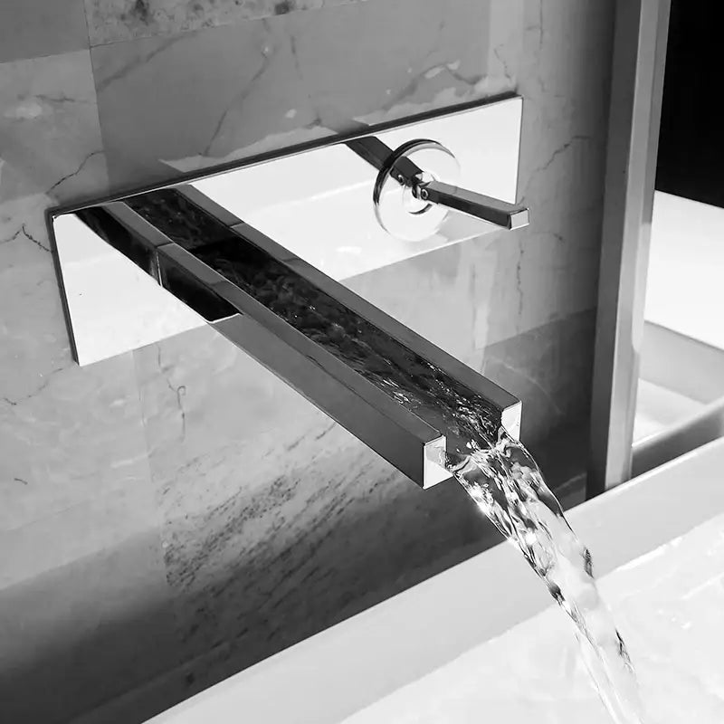 Modern chrome dual handle basin faucet with wall-mounted sleek rectangular spout by decorbites basin faucet