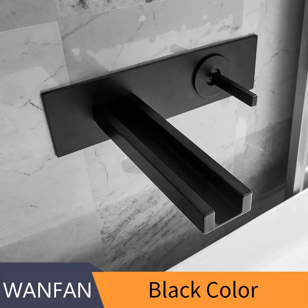 Modern chrome dual handle basin faucet with black matte finish and sleek wall mounted design by decorbites basin faucet