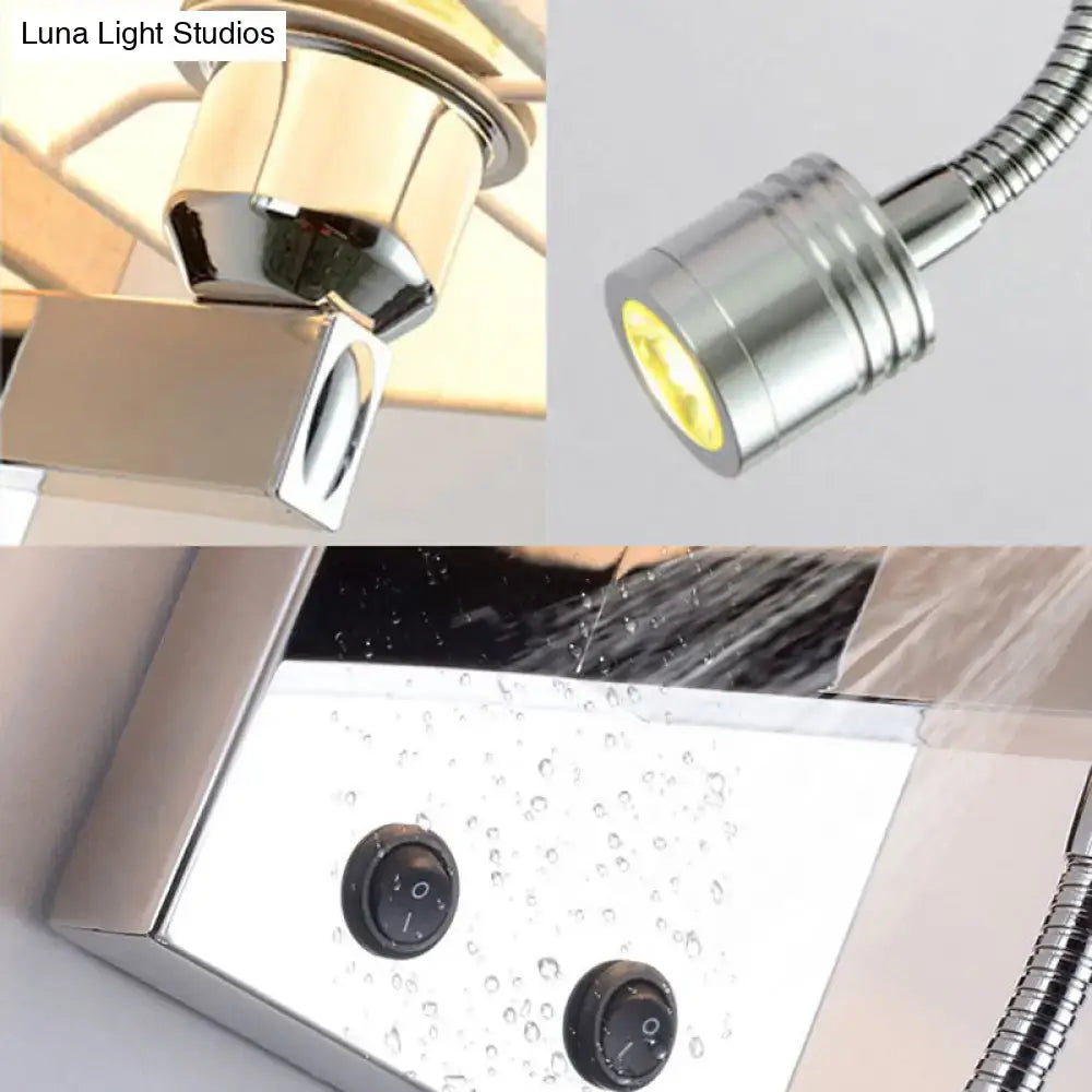 Modern chrome fabric led wall sconce with adjustable gooseneck and dual control knobs for temperature and flow control