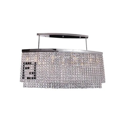 DecorBites modern 6-light island ceiling lamp with chrome faceted crystal shade and black crystals forming letter e