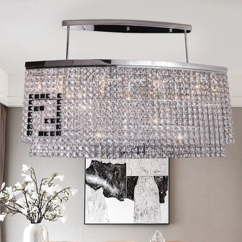 DecorBites™ modern 6-light island ceiling lamp with faceted crystal shade chrome frame for dining rooms ceiling light