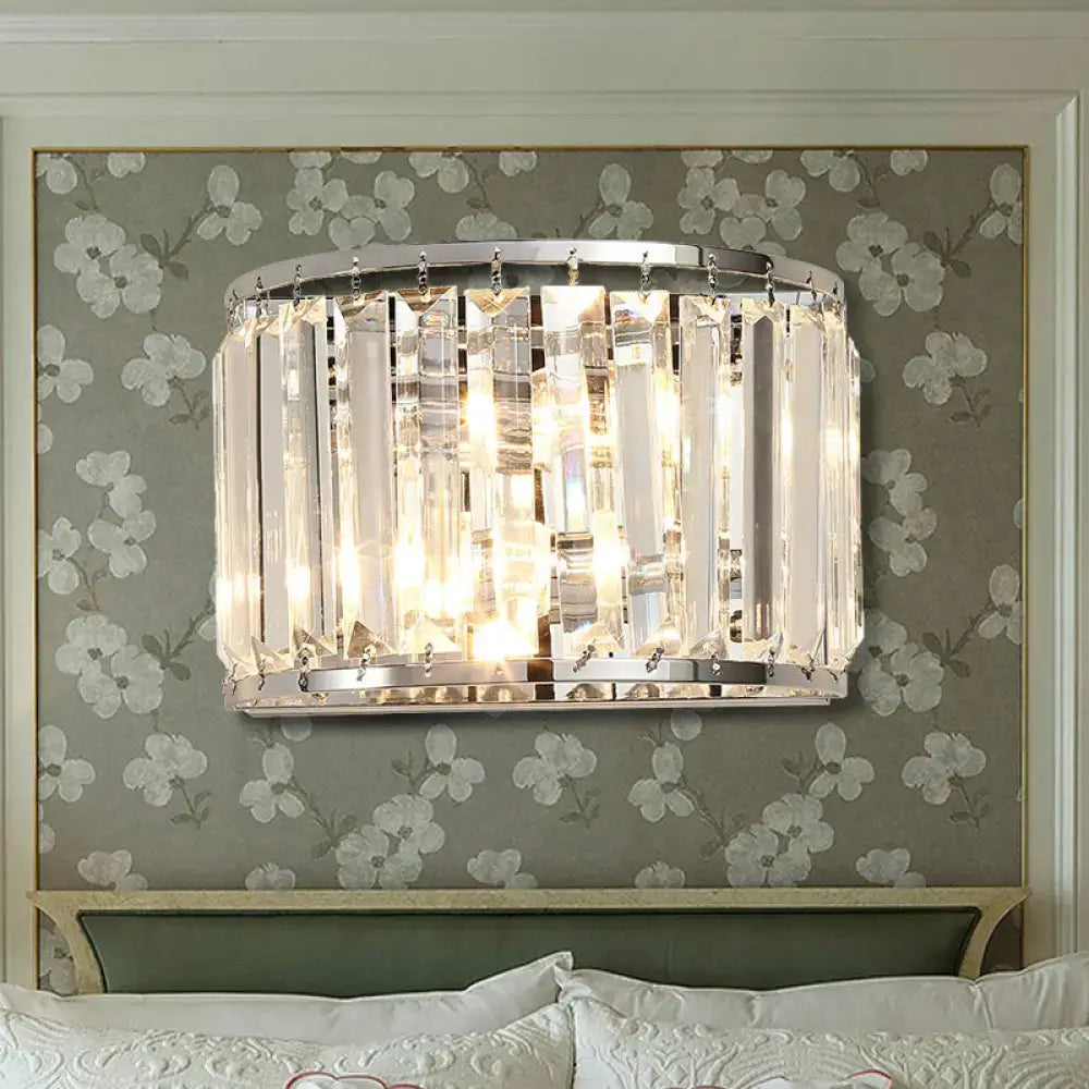 A modern wall lamp with clear crystal rods and a chrome finish for elegant bedroom lighting with e12 e14 bulbs