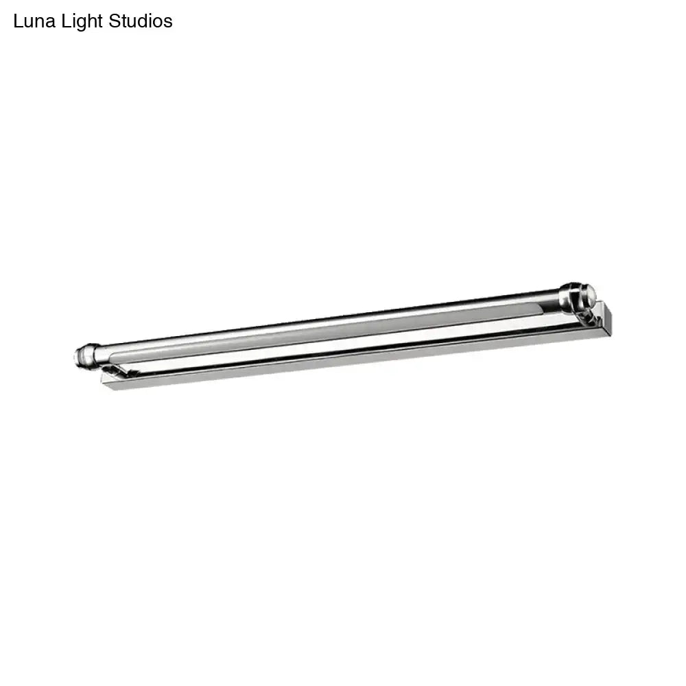 Modern chrome finish led vanity lamp with white color temperature and polished metallic ends for bathroom mirror lighting