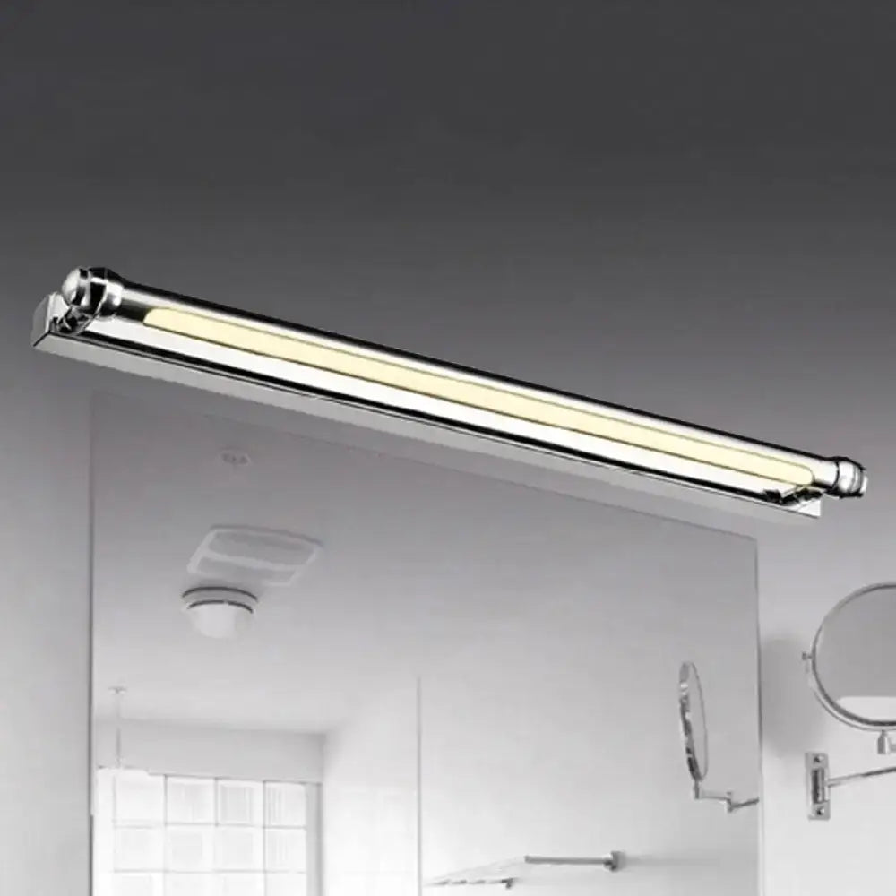 Modern chrome finish led vanity lamp with sleek rectangular design and warm white color temperature illumination