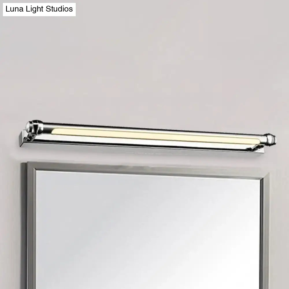 Modern chrome finish led vanity lamp with white color temperature mounted above bathroom mirror handle