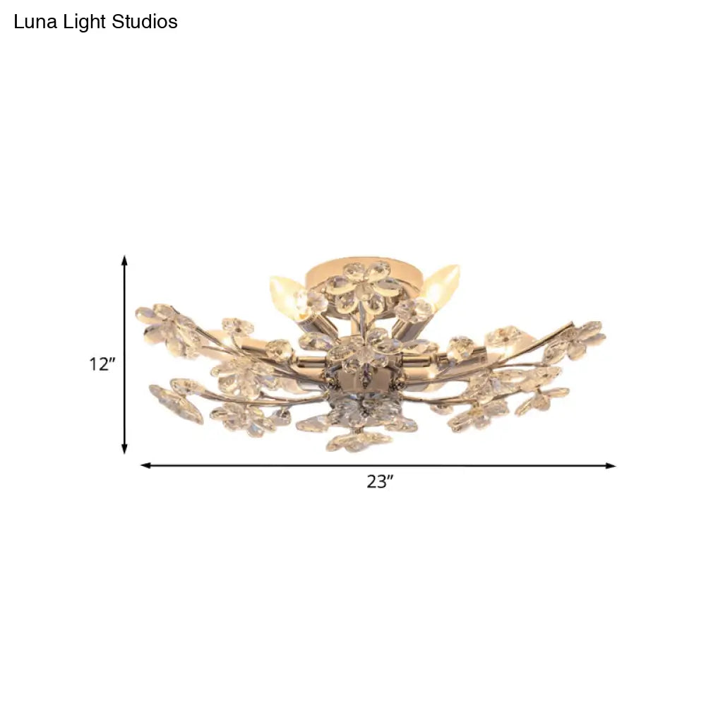 DecorBites™ DecorBites™ Modern Chrome Finish Semi Flush Mount with 6 Lights & Flower Crystal Accents