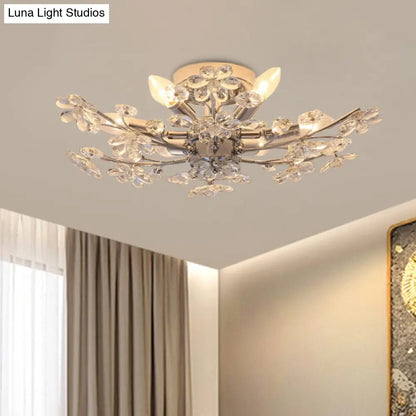DecorBites™ DecorBites™ Modern Chrome Finish Semi Flush Mount with 6 Lights & Flower Crystal Accents