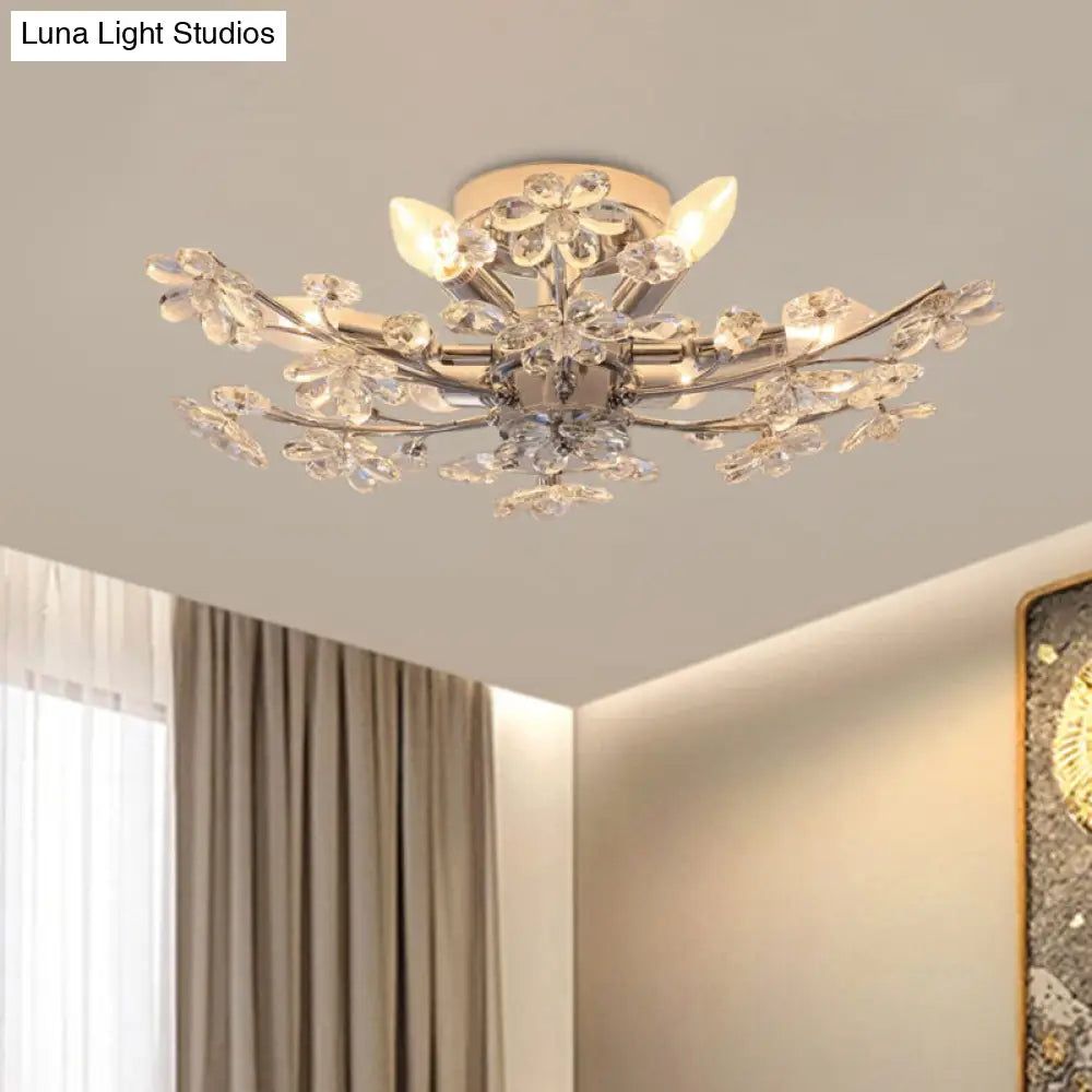 DecorBites™ DecorBites™ Modern Chrome Finish Semi Flush Mount with 6 Lights & Flower Crystal Accents